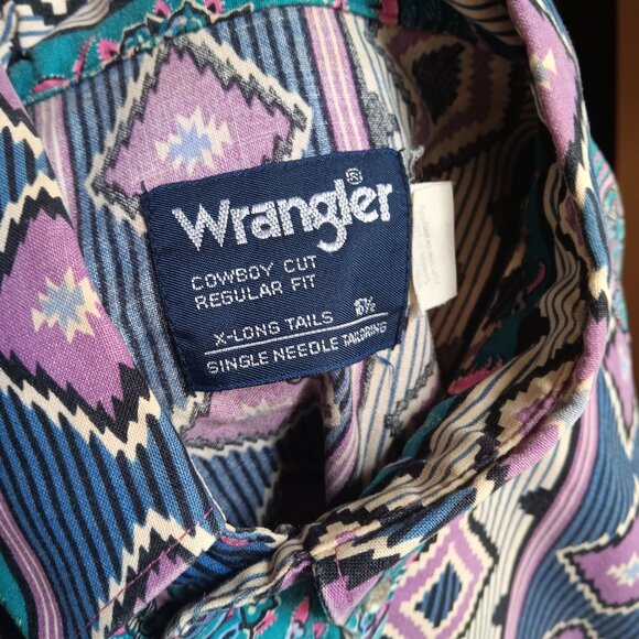 Vintage Large Brushpopper Western Shirt Aztec Geometric Wrangler USA Cowboy Cut - Picture 7 of 8